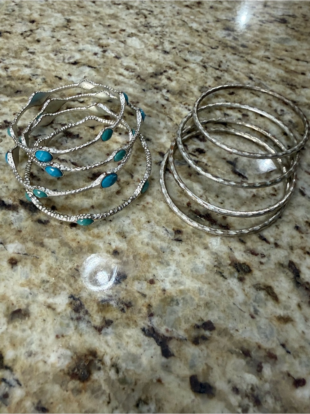 Vintage Y2K Boho Faux Turquoise Bangles & Solid Silver Bangles 8 Pc Bundle